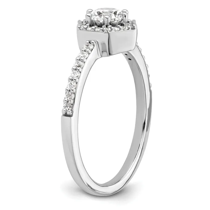 14k White Gold 58 Ct Lab Grown Diamond VSSI G Round Geometric Halo Engagement Ring Goldia Rings