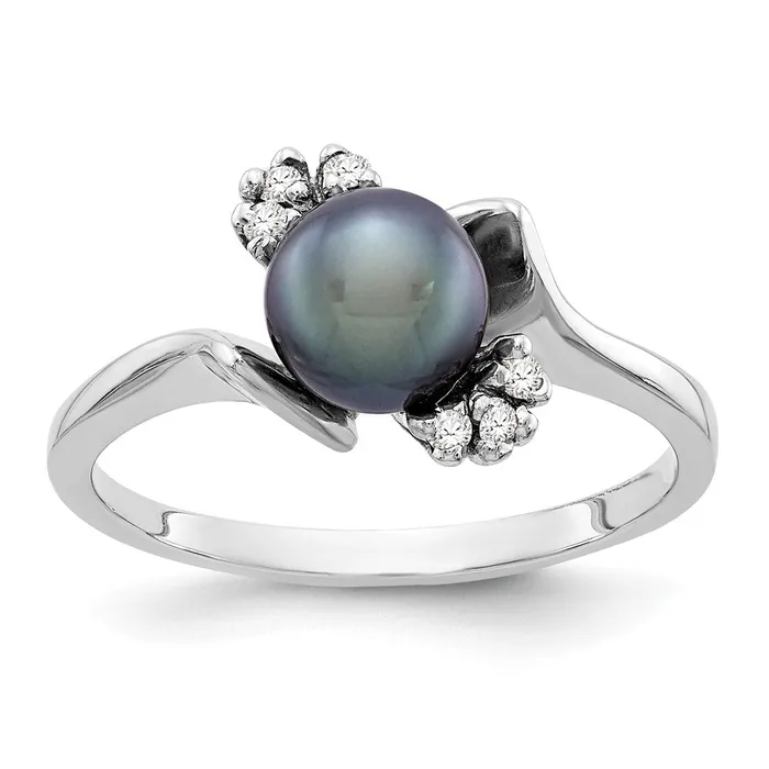 14k White Gold 6mm Black FW Cultured Pearl AAA Real Diamond ring Goldiacom Rings 14k White Gold 6mm Black FW Cultured Pearl AAA Real Diamond ring Goldiacom Rings