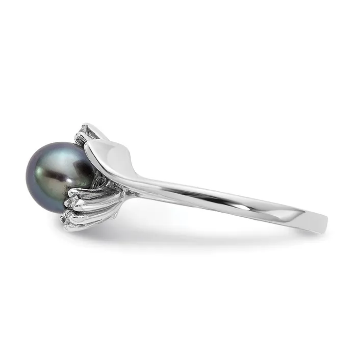 14k White Gold 6mm Black FW Cultured Pearl AAA Real Diamond ring Goldiacom Rings