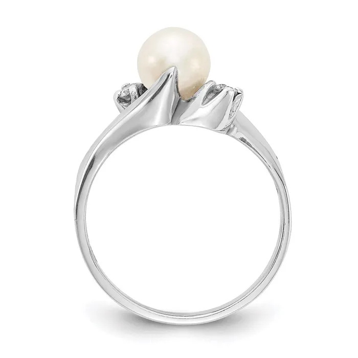 14k White Gold 6mm FW Cultured Pearl A Real Diamond ring Goldia Rings