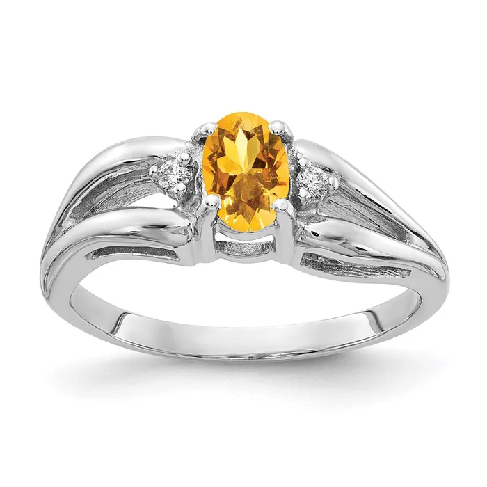 14k White Gold 6x4mm Oval Citrine VS Real Diamond ring goldiaca Rings