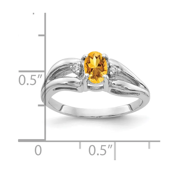 14k White Gold 6x4mm Oval Citrine VS Real Diamond ring goldiaca Rings