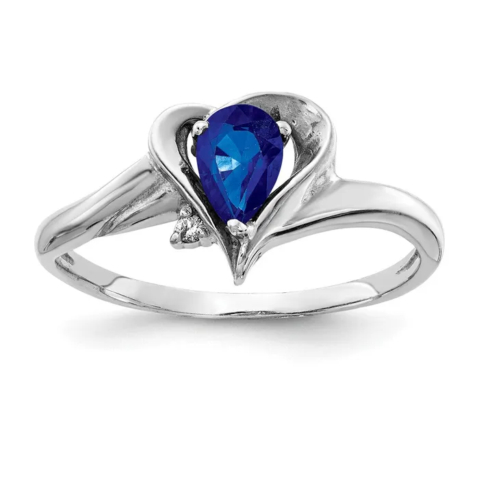14k White Gold 6x4mm Pear Sapphire AAA Diamond ring Goldia Rings