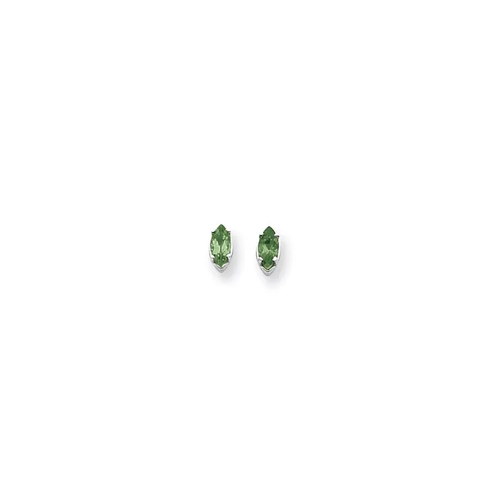 14k White Gold 7x35mm Marquise Emerald Earrings Goldia Earrings