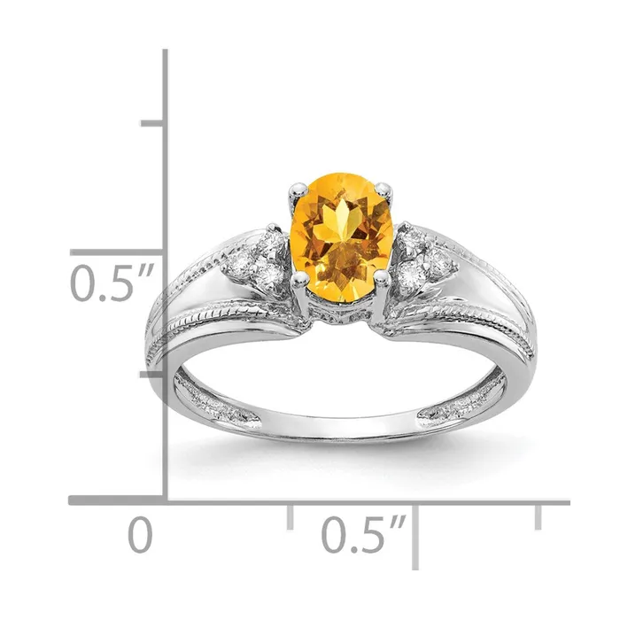 14k White Gold 7x5mm Oval Citrine AA Diamond ring Goldia Rings