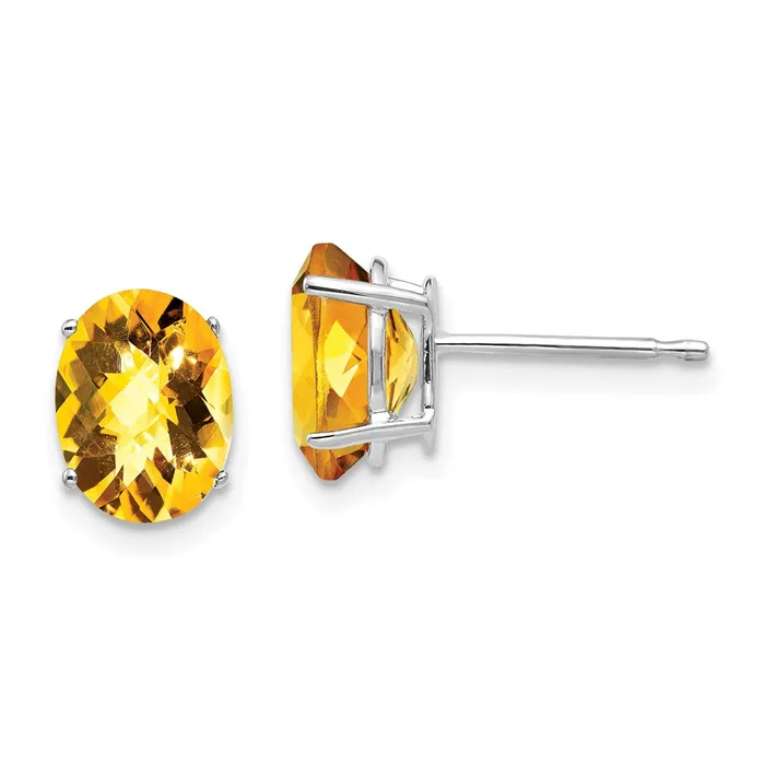 14k White Gold 8x6mm Oval Citrine Checker Earrings Goldia Earrings