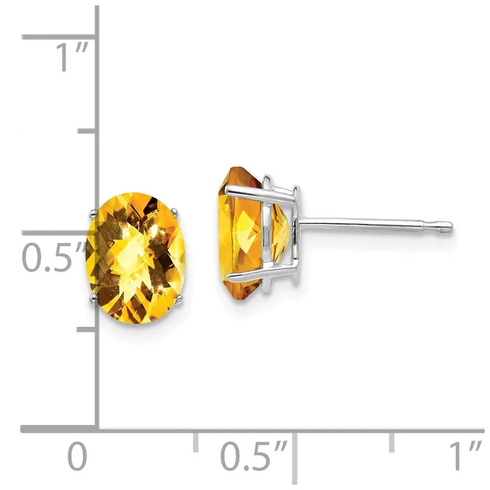 14k White Gold 8x6mm Oval Citrine Checker Earrings Goldia Earrings