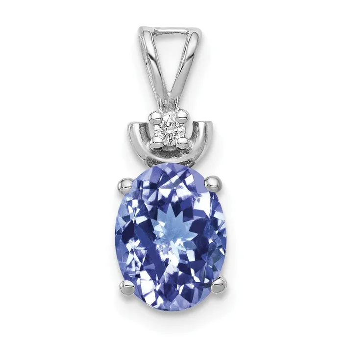 14k White Gold 8x6mm Oval Tanzanite A Diamond Pendant Goldia Necklaces