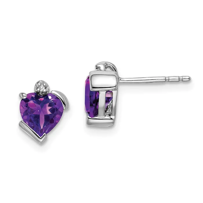 14k White Gold Amethyst and Real Diamond Heart Earrings Goldia Earrings