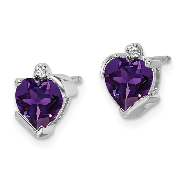 14k White Gold Amethyst and Real Diamond Heart Earrings Goldia Earrings