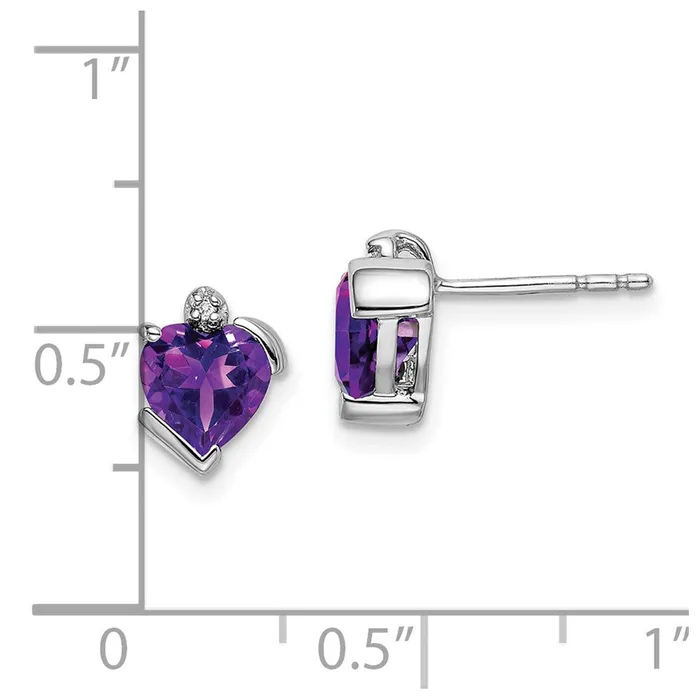 14k White Gold Amethyst and Real Diamond Heart Earrings Goldia Earrings