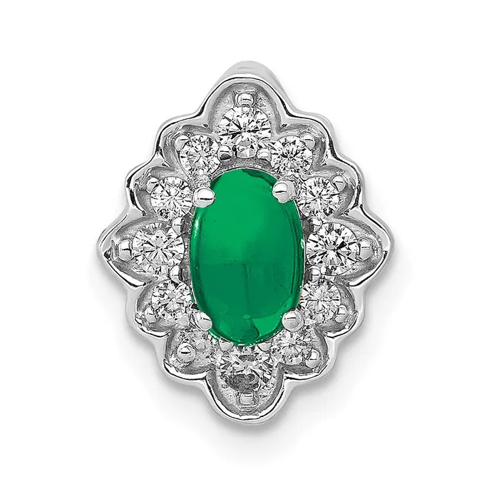 14k White Gold Fancy Halo Real Diamond and Cabochon Emerald Chain Slide Goldia Necklaces 14k White Gold Fancy Halo Real Diamond and Cabochon Emerald Chain Slide Goldia Necklaces
