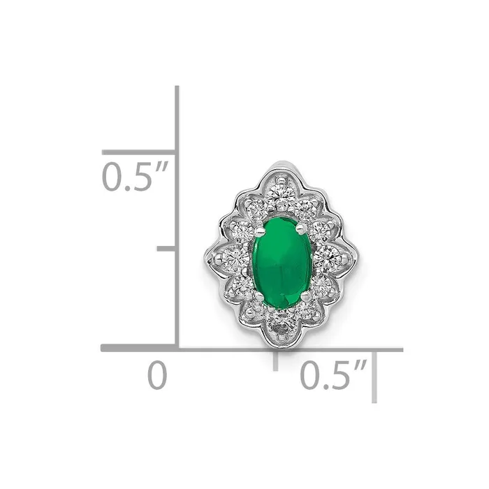 14k White Gold Fancy Halo Real Diamond and Cabochon Emerald Chain Slide Goldia Necklaces