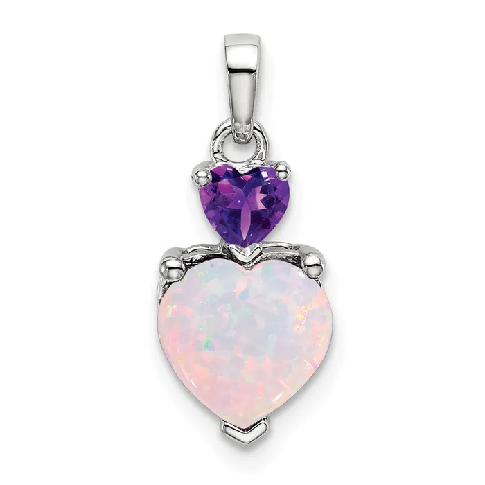 14k White Gold Heart Created Opal and Amethyst Pendant Goldia Necklaces