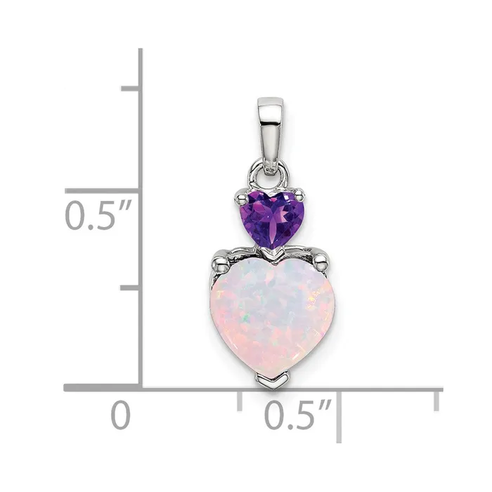 14k White Gold Heart Created Opal and Amethyst Pendant Goldia Necklaces