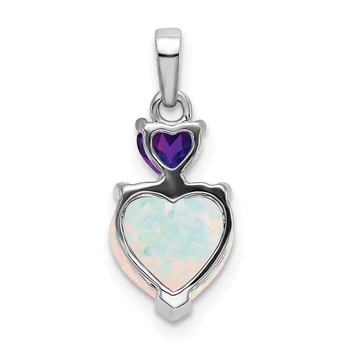 14k White Gold Heart Created Opal and Amethyst Pendant Goldia Necklaces