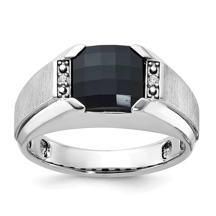 14k White Gold Mens Satin Onyx and Diamond Ring Mounting Goldia Rings