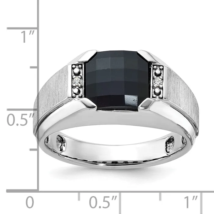 14k White Gold Mens Satin Onyx and Diamond Ring Mounting Goldia Rings