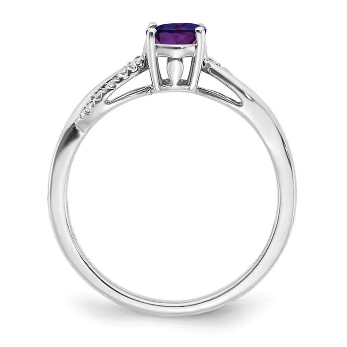 14k White Gold Oval Amethyst and Real Diamond Ring Goldia Rings