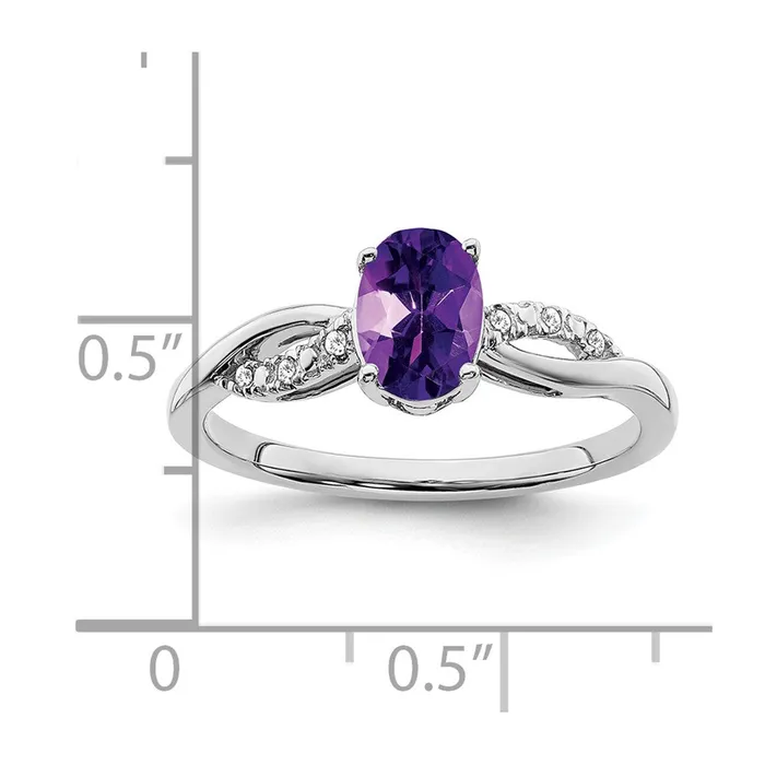 14k White Gold Oval Amethyst and Real Diamond Ring Goldia Rings