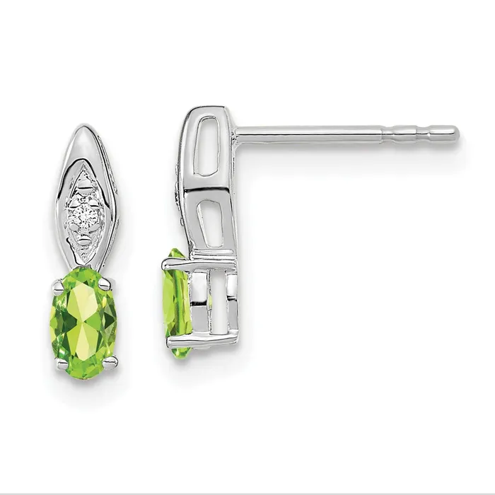 14k White Gold Peridot and Diamond Post Earrings Goldia Earrings