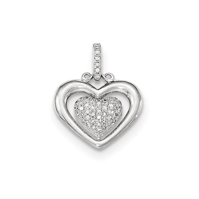 14K White Gold Polished Pav Real Diamond Heart Pendant Goldia Necklaces