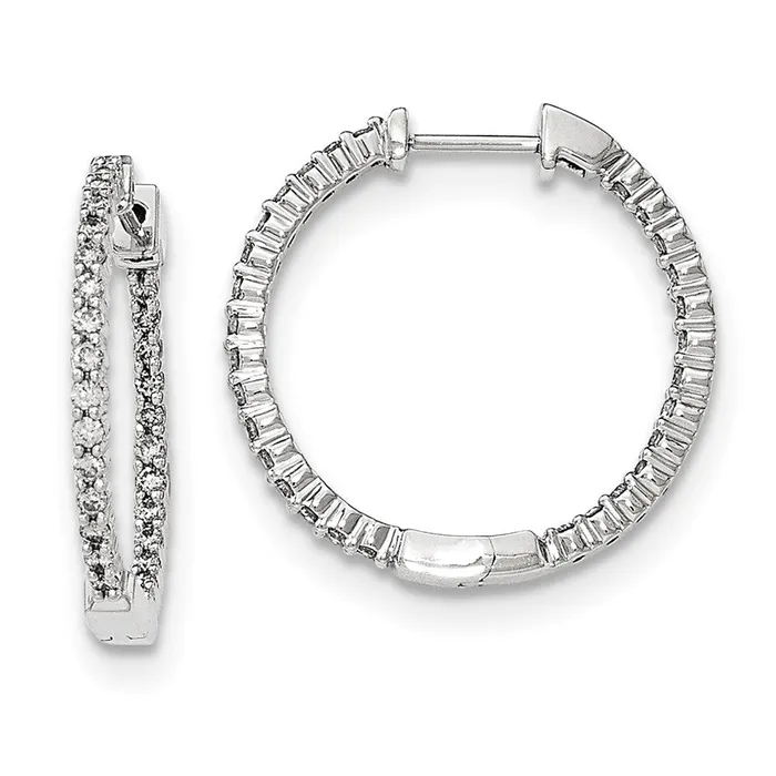 14K White Gold Polished Real Diamond In and Out Hinged Hoop Earrings Goldia Earrings 14K White Gold Polished Real Diamond In and Out Hinged Hoop Earrings Goldia Earrings