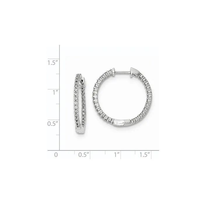 14K White Gold Polished Real Diamond In and Out Hinged Hoop Earrings Goldia Earrings