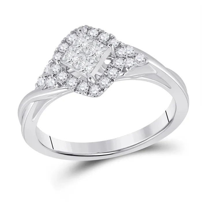 14k White Gold Princess Diamond Offset Square Fashion Ring 12 Cttw gndatlanta Rings 14k White Gold Princess Diamond Offset Square Fashion Ring 12 Cttw gndatlanta Rings