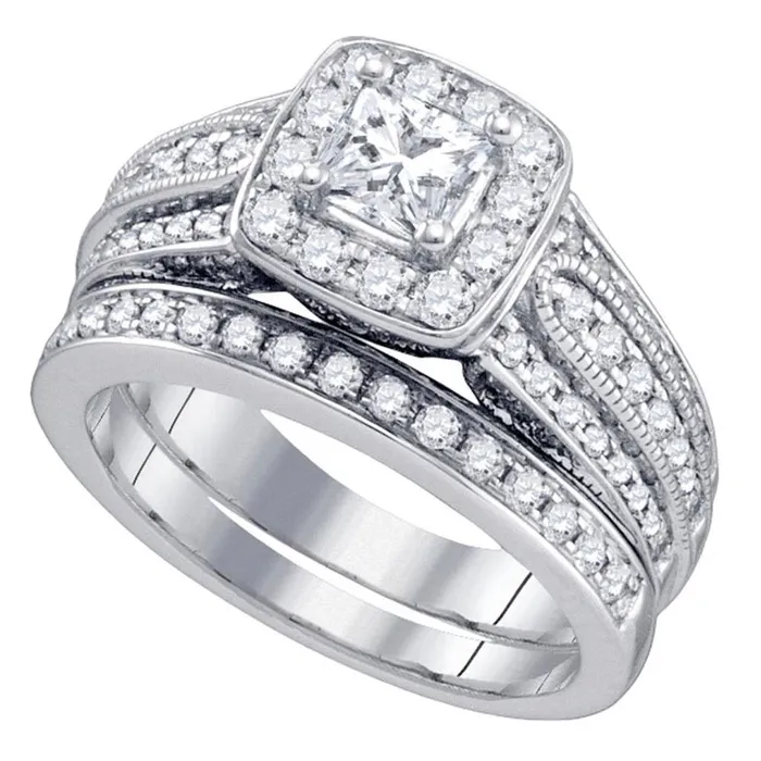 14k White Gold Princess Diamond Solitaire Halo Engagement Ring Set 112 Cttw gndatlanta Rings 14k White Gold Princess Diamond Solitaire Halo Engagement Ring Set 112 Cttw gndatlanta Rings