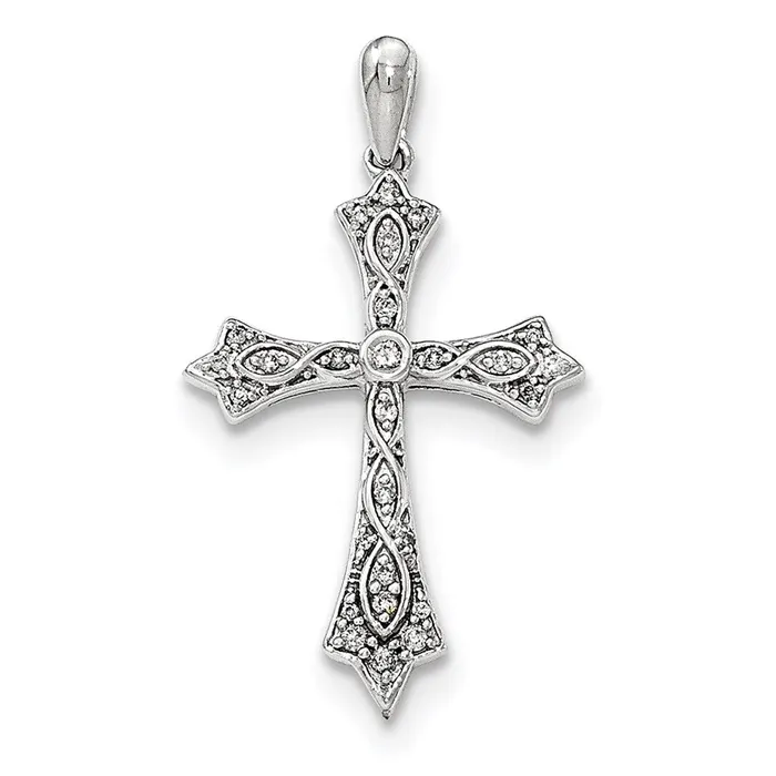 14K White Gold Real Diamond Cross Pendant Goldia Necklaces
