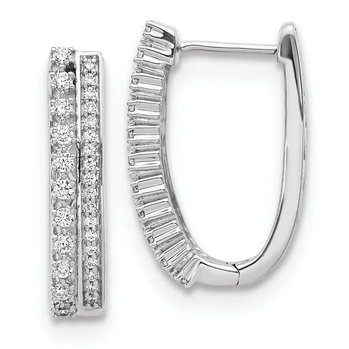 14k White Gold Real Diamond Fancy Hoop Earrings Goldia Earrings