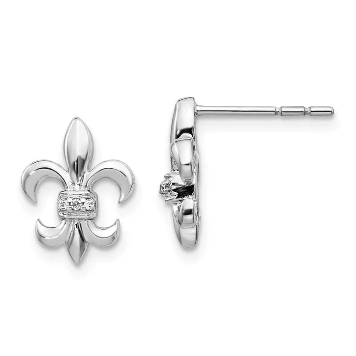 14k White Gold Real Diamond Fleur de Lis Post Earrings Goldia Earrings