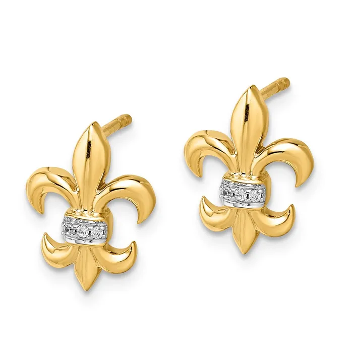 14k White Gold Real Diamond Fleur de Lis Post Earrings Goldia Earrings