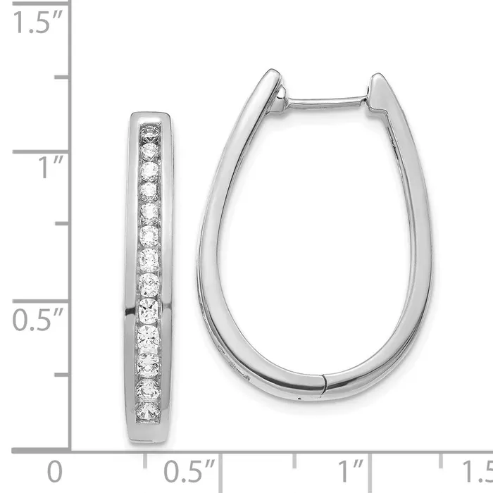 14k White Gold Real Diamond Oval Hinged Hoop Earrings Goldia Earrings