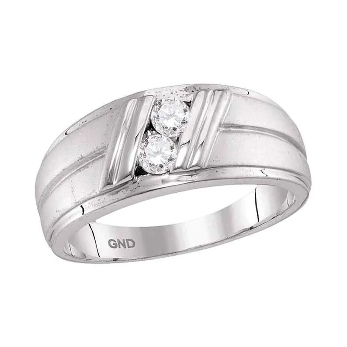 14k White Gold Round Diamond 2Stone Wedding Band 13 Cttw gndatlanta Rings 14k White Gold Round Diamond 2Stone Wedding Band 13 Cttw gndatlanta Rings