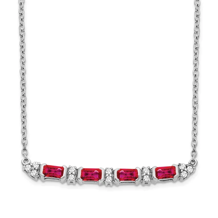 14k White Gold Ruby and Real Diamond 18in Bar Necklace Goldia Necklaces
