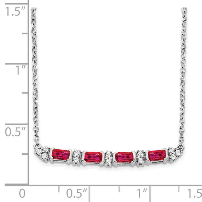 14k White Gold Ruby and Real Diamond 18in Bar Necklace Goldia Necklaces