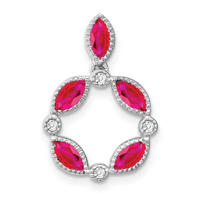 14k White Gold Ruby and Real Diamond Pendant Goldia Necklaces