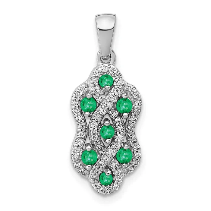 14k White Gold Twist Real Diamond and Emerald Fancy Pendant Goldia Necklaces 14k White Gold Twist Real Diamond and Emerald Fancy Pendant Goldia Necklaces