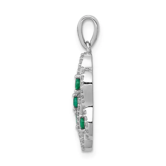 14k White Gold Twist Real Diamond and Emerald Fancy Pendant Goldia Necklaces