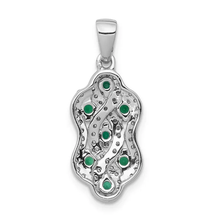 14k White Gold Twist Real Diamond and Emerald Fancy Pendant Goldia Necklaces
