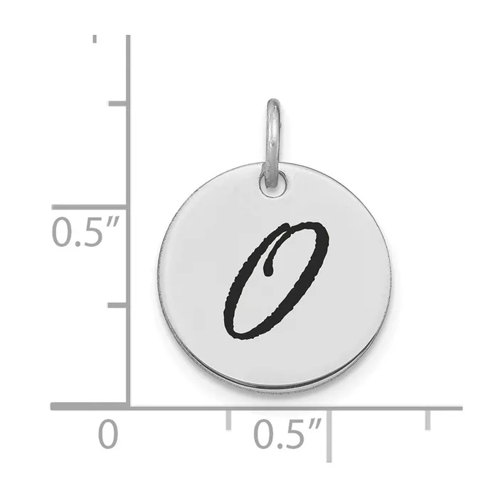 14k White Goldw Polished Black Enamel Letter O Initial Disk Charm Goldia Charm Necklaces