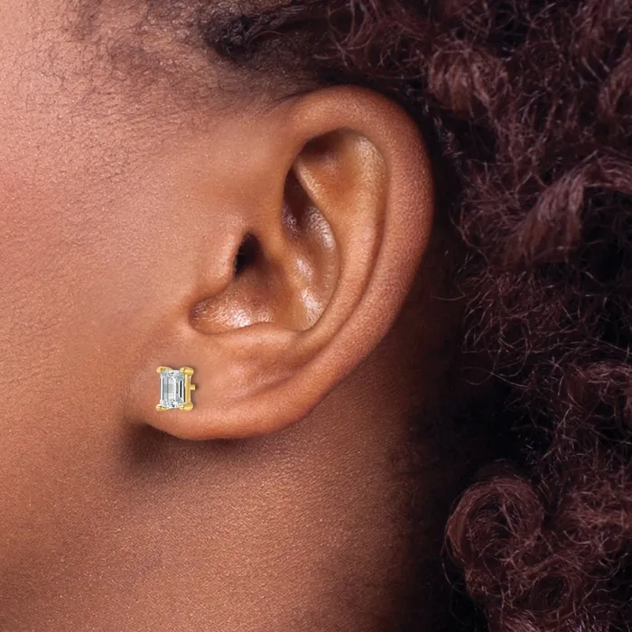 14k Yellow Gold 1 12 ctw Lab Grown Diamond VSSI G Emerald 4 Prong Heavy Wt Stud Earrings Goldia Earrings