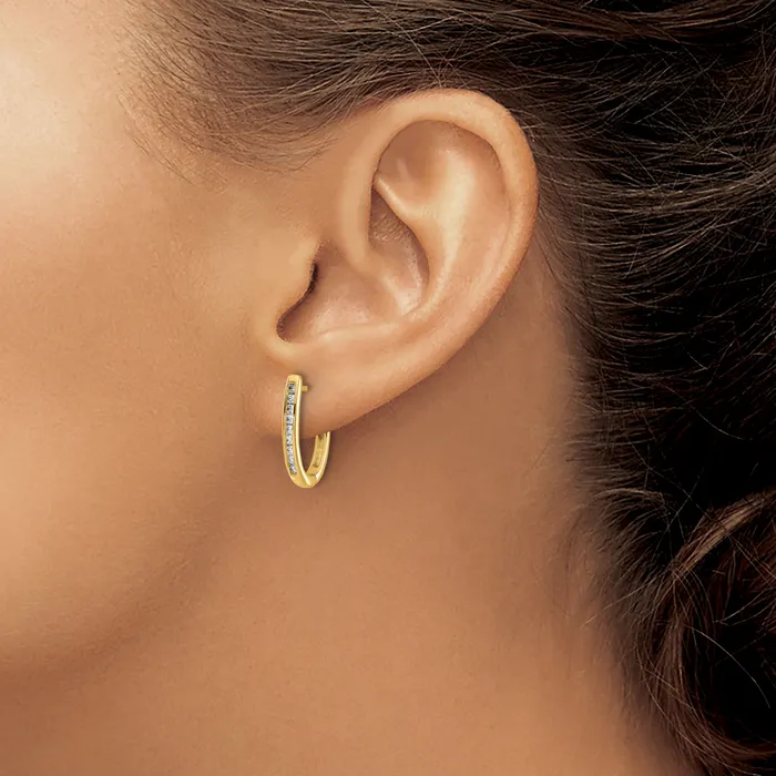 14k Yellow Gold 14 Ct Lab Grown Diamond VSSI G Hinged Hoop Earrings Goldia Earrings