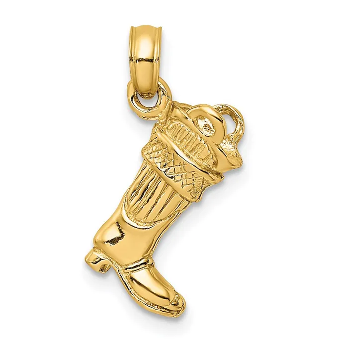 14k Yellow Gold 3D Firefighter Boot Charm Goldia Charm Necklaces