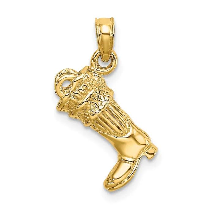 14k Yellow Gold 3D Firefighter Boot Charm Goldia Charm Necklaces