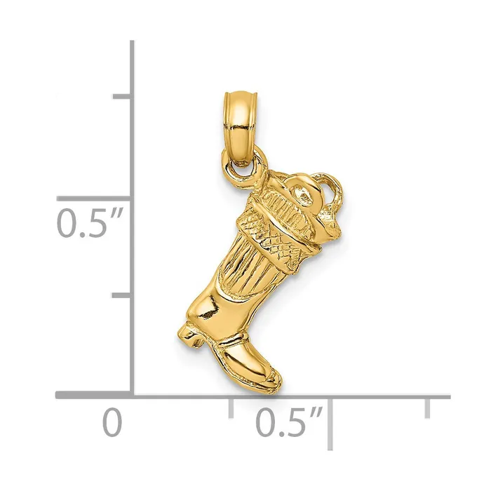 14k Yellow Gold 3D Firefighter Boot Charm Goldia Charm Necklaces