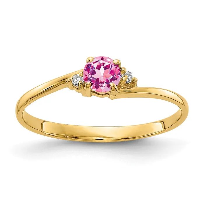 14k Yellow Gold 4mm Pink Sapphire VS Diamond ring Goldia Rings