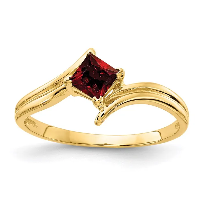 14K Yellow Gold 4mm Princess Cut Garnet ring Goldia Rings